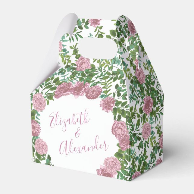 Pink Roses Garden Spring Wedding Favor Boxes (Front Side)