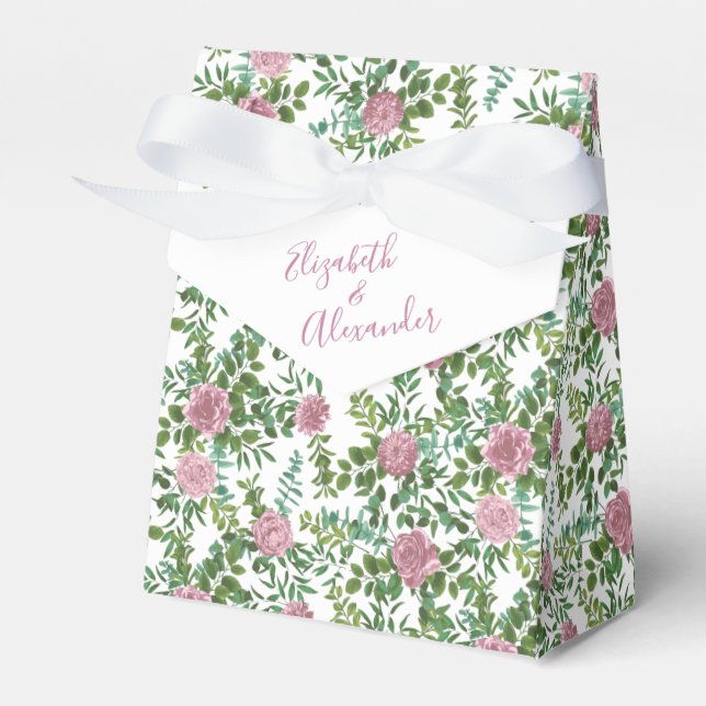 Pink Roses Garden Spring Wedding Favor Boxes (Front Side)