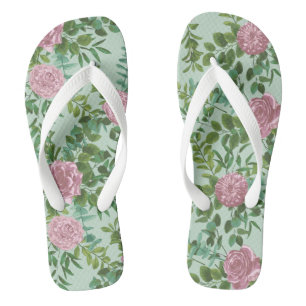 Pink Roses Garden Spring Wedding Flip Flops