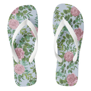 Pink Roses Garden Spring Wedding Flip Flops