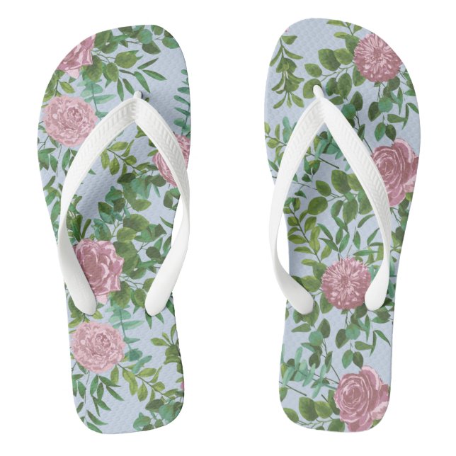 Pink Roses Garden Spring Wedding Flip Flops (Footbed)