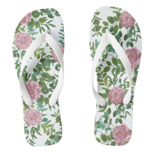 Pink Roses Garden Spring Wedding Flip Flops