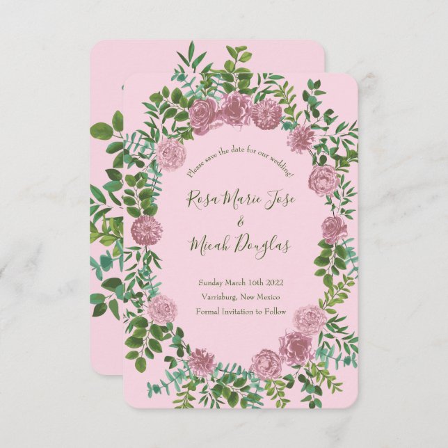 Pink Roses Garden Spring Wedding Invitation (Front/Back)