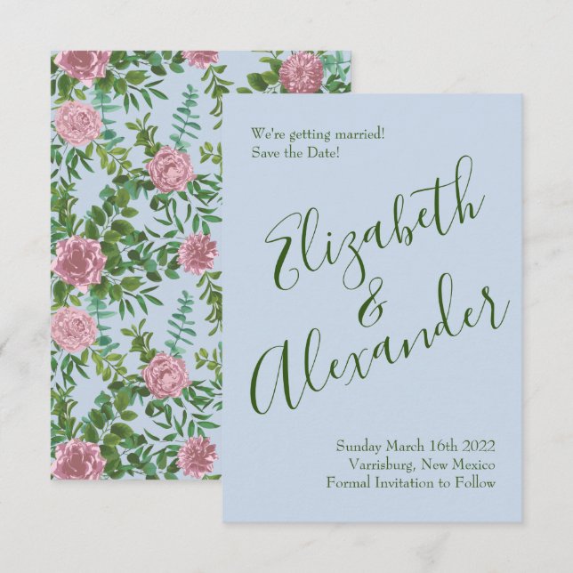 Pink Roses Garden Spring Wedding Invitation (Front/Back)