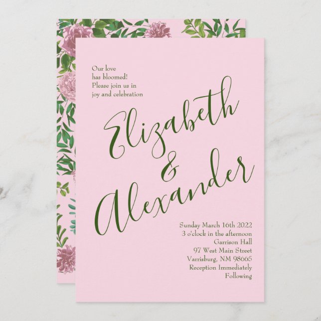 Pink Roses Garden Spring Wedding Invitation (Front/Back)
