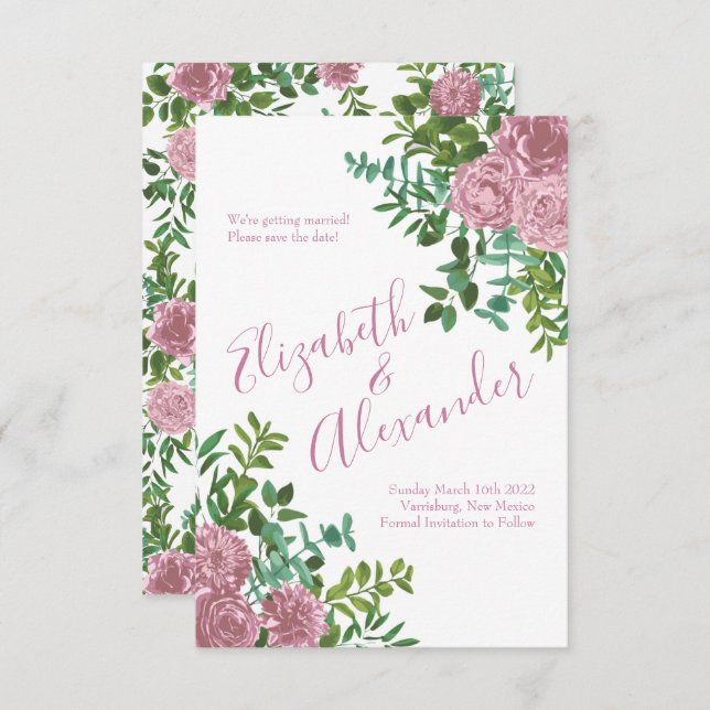 Pink Roses Garden Spring Wedding Invitation (Front/Back)