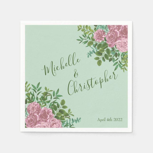 Pink Roses Garden Spring Wedding Napkins (Front)
