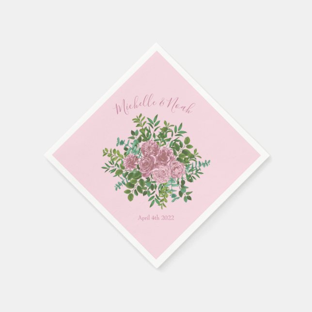Pink Roses Garden Spring Wedding Napkins (Corner)