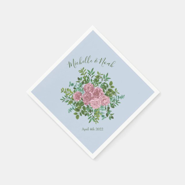 Pink Roses Garden Spring Wedding Napkins (Corner)