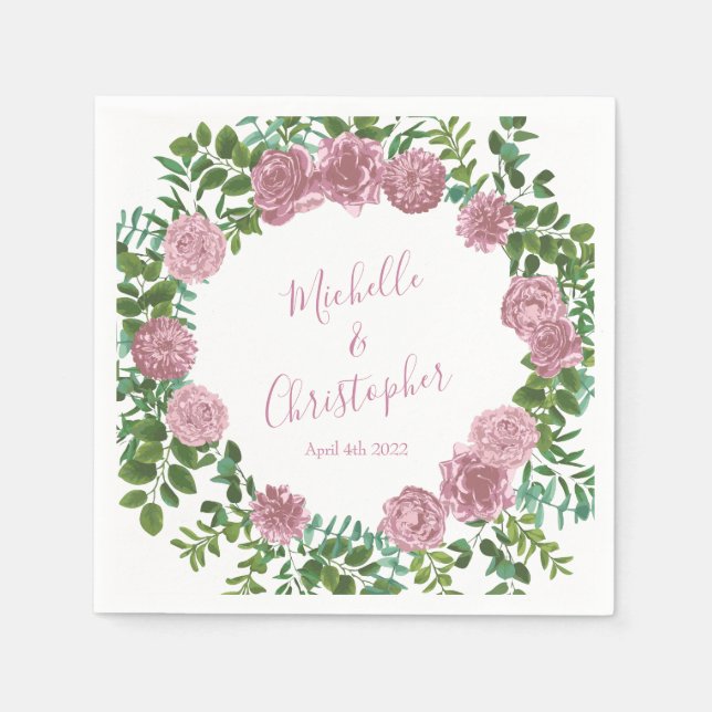 Pink Roses Garden Spring Wedding Napkins (Front)