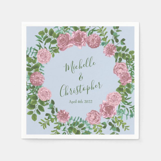 Pink Roses Garden Spring Wedding Napkins (Front)