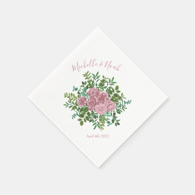 Pink Roses Garden Spring Wedding Napkins (Corner)