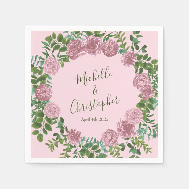 Pink Roses Garden Spring Wedding Napkins (Front)