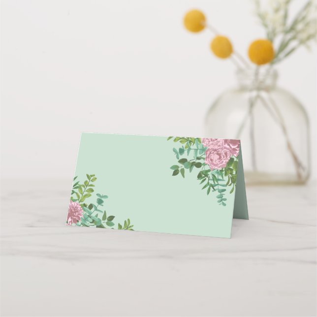 Pink Roses Garden Spring Wedding Place Card (Front)