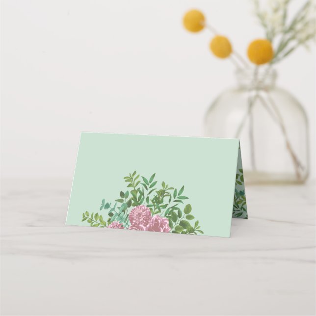 Pink Roses Garden Spring Wedding Place Card (Front)