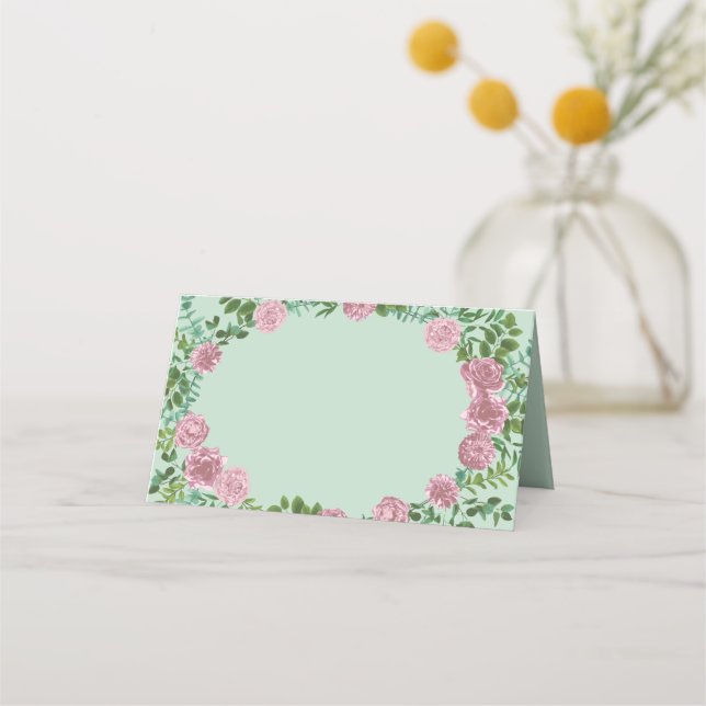 Pink Roses Garden Spring Wedding Place Card (Front)