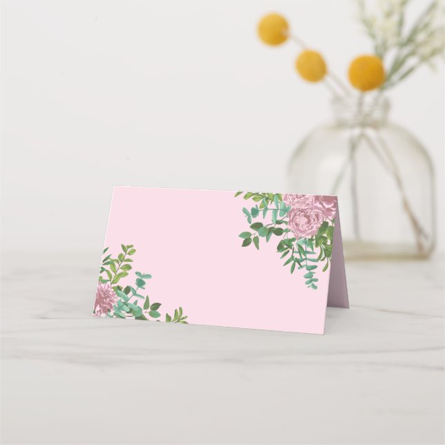 Pink Roses Garden Spring Wedding Place Card (Front)