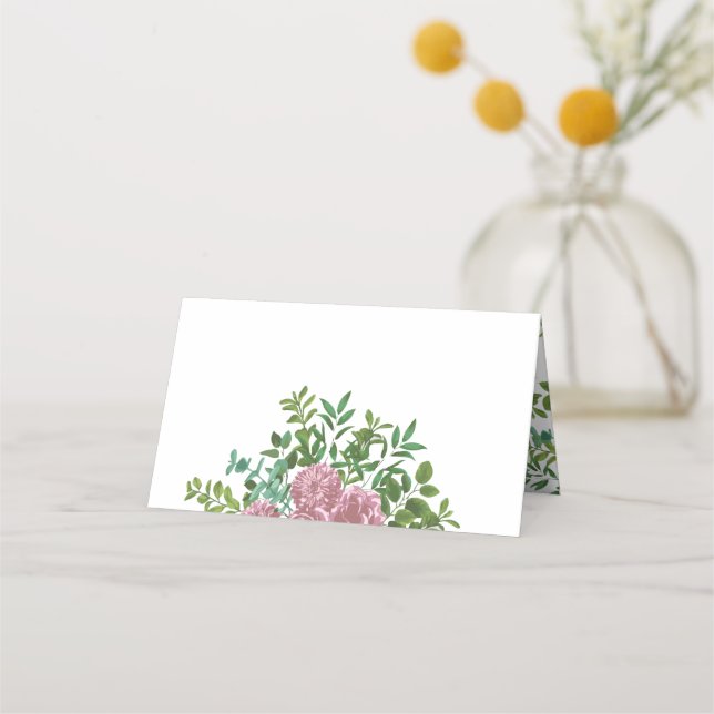 Pink Roses Garden Spring Wedding Place Card (Front)