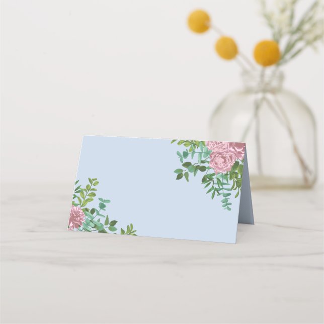 Pink Roses Garden Spring Wedding Place Card (Front)