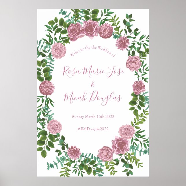 Pink Roses Garden Spring Wedding Poster (Front)