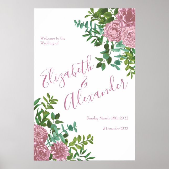 Pink Roses Garden Spring Wedding Poster (Front)