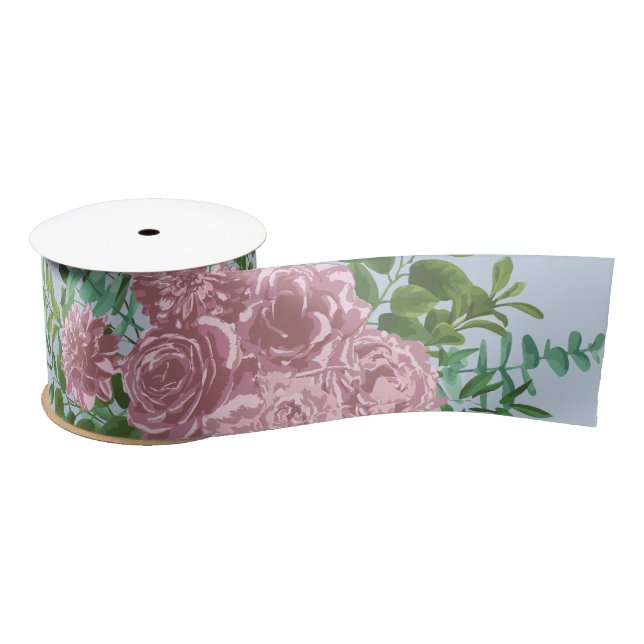 Pink Roses Garden Spring Wedding Satin Ribbon (Spool)