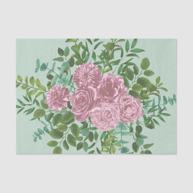 Pink Roses Garden Spring Wedding Tissue Paper (Front)
