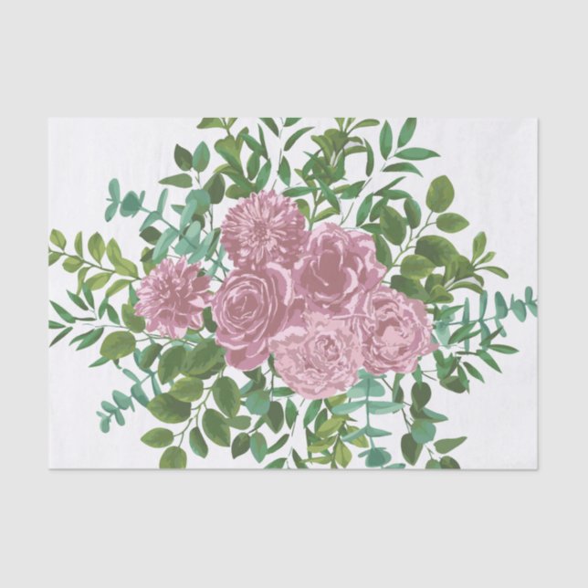 Pink Roses Garden Spring Wedding Tissue Paper (Front)