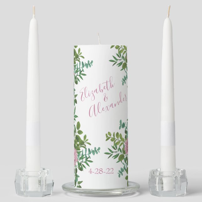Pink Roses Garden Spring Wedding Unity Candle Set (Front)