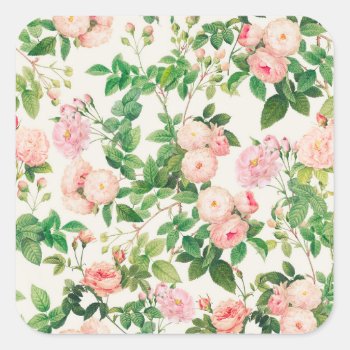 Pink Roses Garden Square Sticker by InovArtS at Zazzle