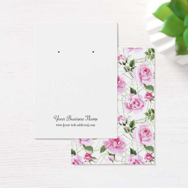 Pink Roses Geometric Frame Earring Display Card (Desk)