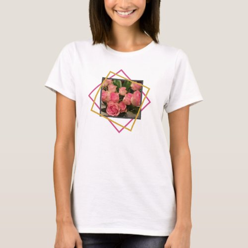 Pink Roses Geometric   T_Shirt