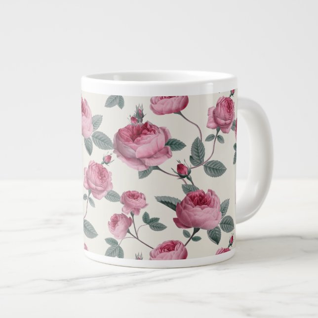 Pink Roses Giant Coffee Mug (Front Right)