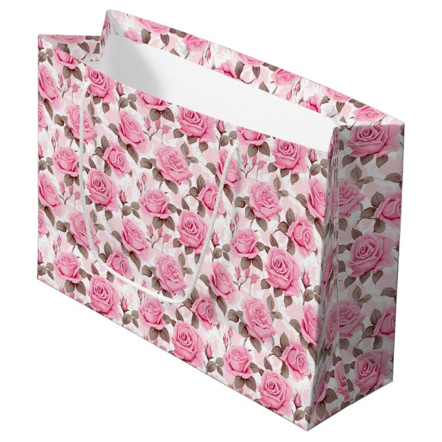 Pink Roses Gift Bag (Front Angled)
