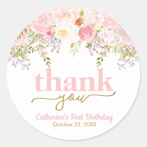 Pink Roses Girl Birthday Thank You Classic Round Sticker