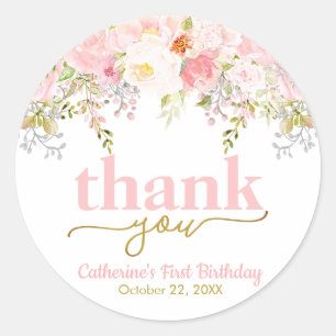 Pink Roses Girl Birthday Thank You Classic Round Sticker