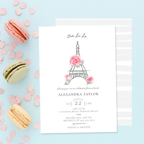 Pink Roses Glitter Paris Elegant Bridal Shower Invitation