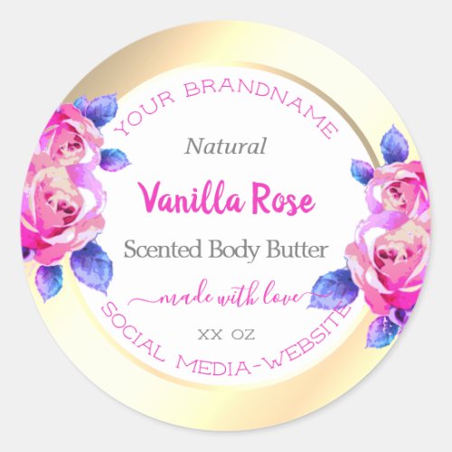 Pink Roses Gold and White Product Packaging Labels