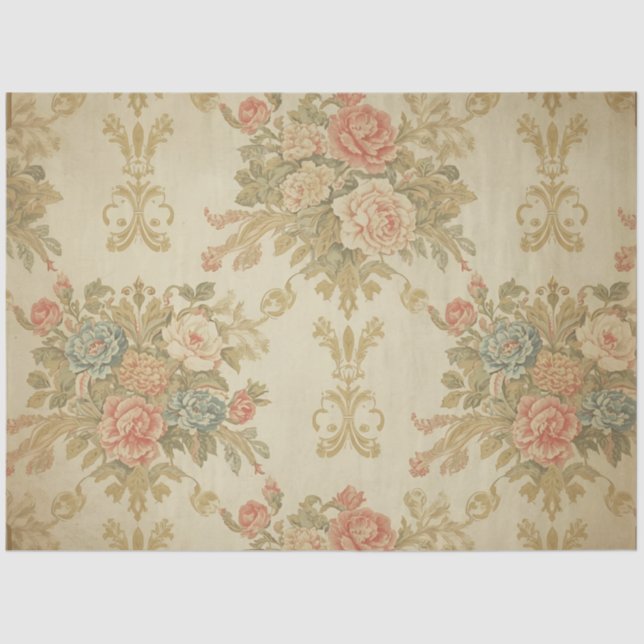 Pink Roses & Gold Floral Decoupage  Tissue Paper (Front)