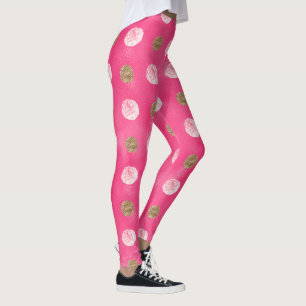 pink roses Gold Floral Hot Pink Leggings
