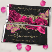 Pink Roses Gold Floral Quinceañera Personalized   Hershey Bar Favors