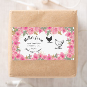 Pink Roses Gold Leaves Egg Carton Label