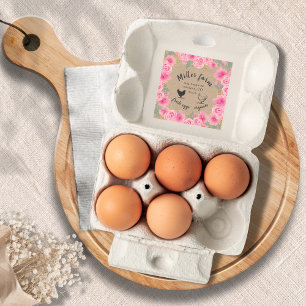 pink roses gold leaves farmhouse egg carton square sticker
