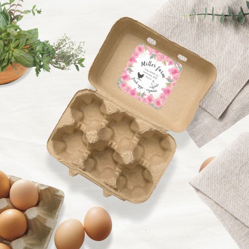 Pink Roses Gold Leaves Farmhouse Egg Carton Square Sticker