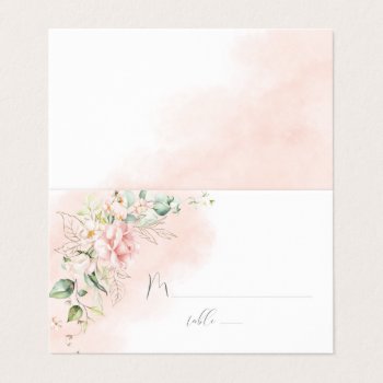 Pink Roses Gold Leaves Greenery Wedding Place Card by dmboyce at Zazzle