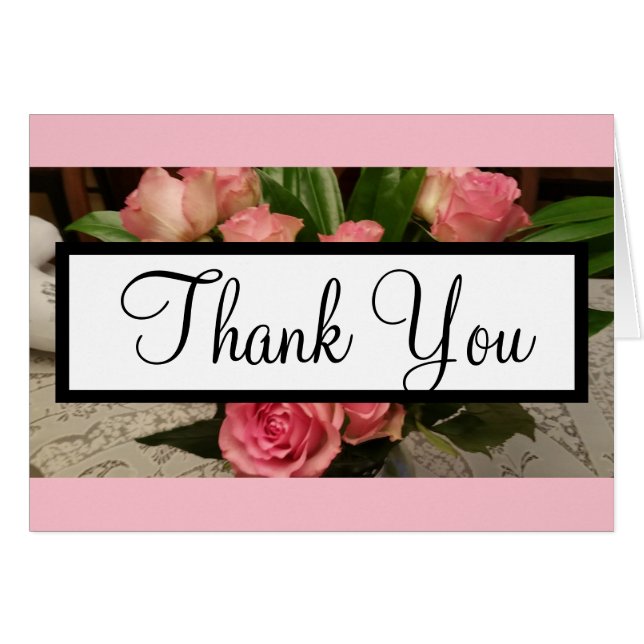 Pink Roses Gold Monogram Wedding Thank You PHOTO (Front Horizontal)