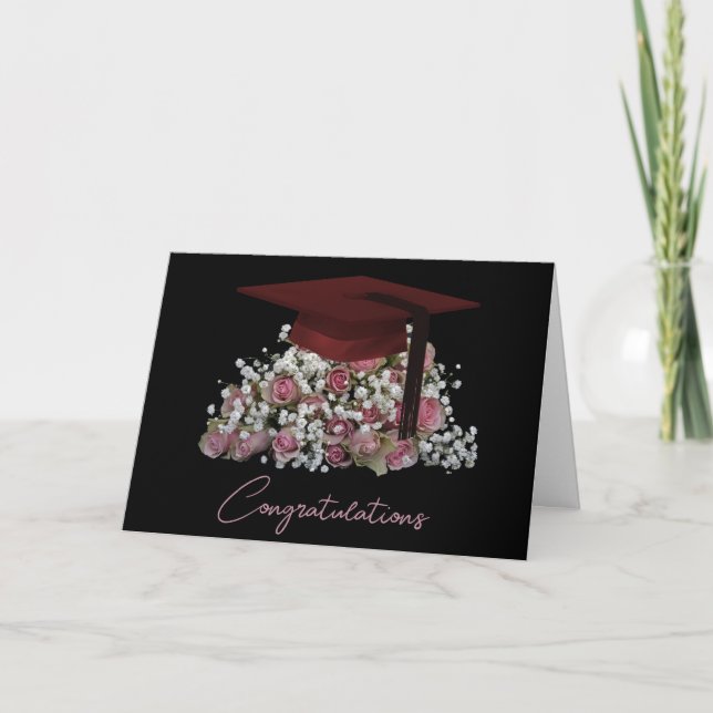 Pink Roses Graduation  Card (Front)