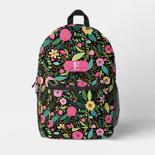 Pink Roses Green Leaves Botanical Personalized Printed Backpack