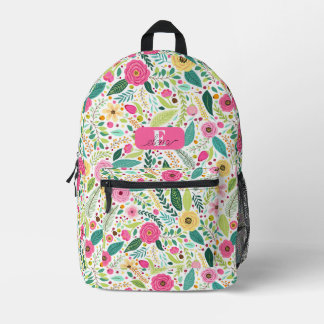 Pink Roses Green Leaves Botanical Personalized Printed Backpack