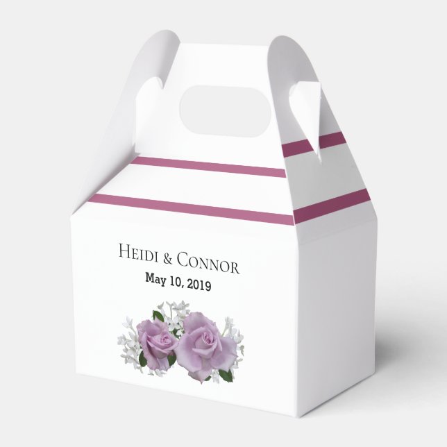 Pink Roses Green Leaves Wedding Favor Box (Front Side)